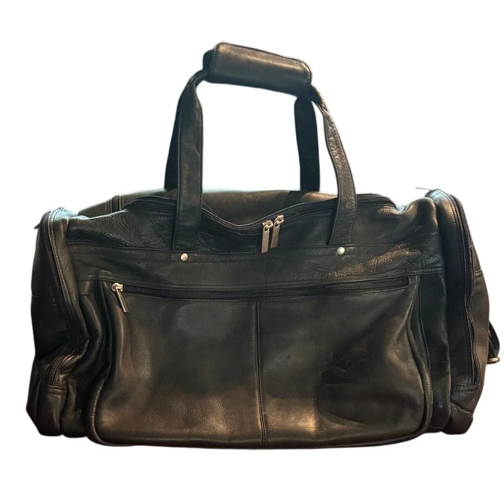 Genuine Leather Duffel Bag Black Travel Weekender Made in Colombia S.A. Carry On